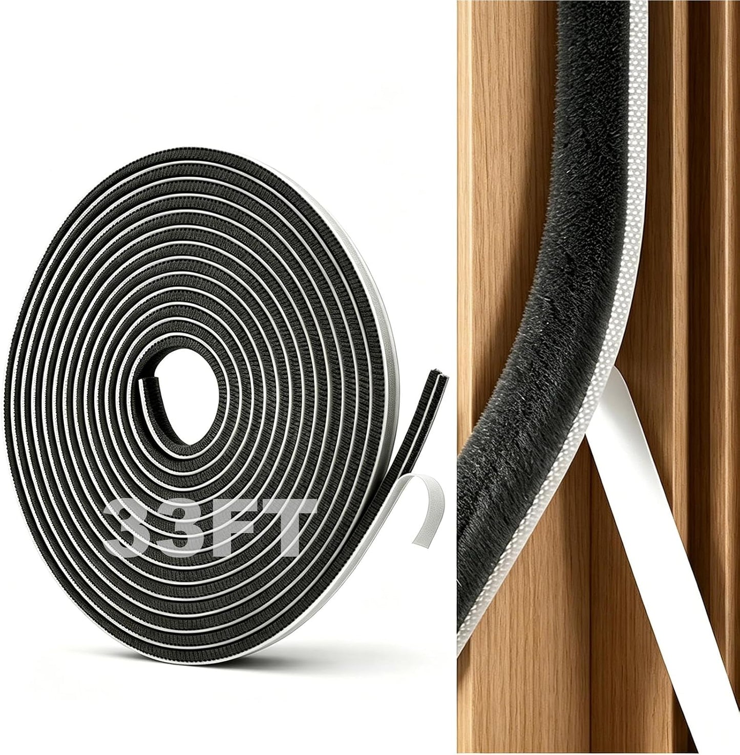 Strong Self-Adhesive Brush Weather Stripping Door Seal Strip | 0.35" Wide x 0.2" Thick x 33 ft, Draft Stopper, Soundproof & Insulation for Exterior Front Doors & Sliding Windows, Gray