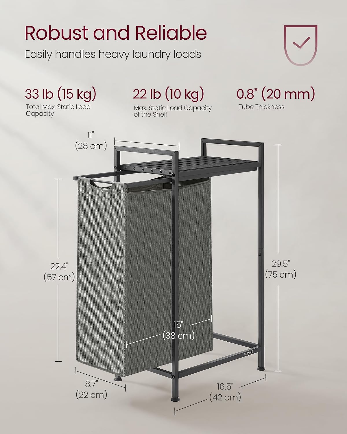 VASAGLE Laundry Sorter, 29 Gal. (110 L) Laundry Hamper Basket with 2 Compartments, Rolling Cart with Wheels, Shelf, Removable Bags, Pockets, Ink Black and Rustic Brown UBLH021B01