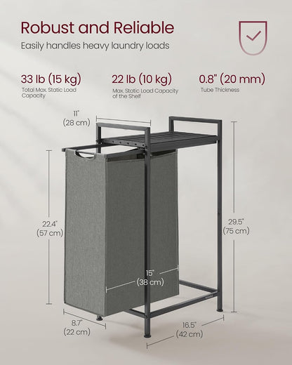 VASAGLE Laundry Sorter, 29 Gal. (110 L) Laundry Hamper Basket with 2 Compartments, Rolling Cart with Wheels, Shelf, Removable Bags, Pockets, Ink Black and Rustic Brown UBLH021B01