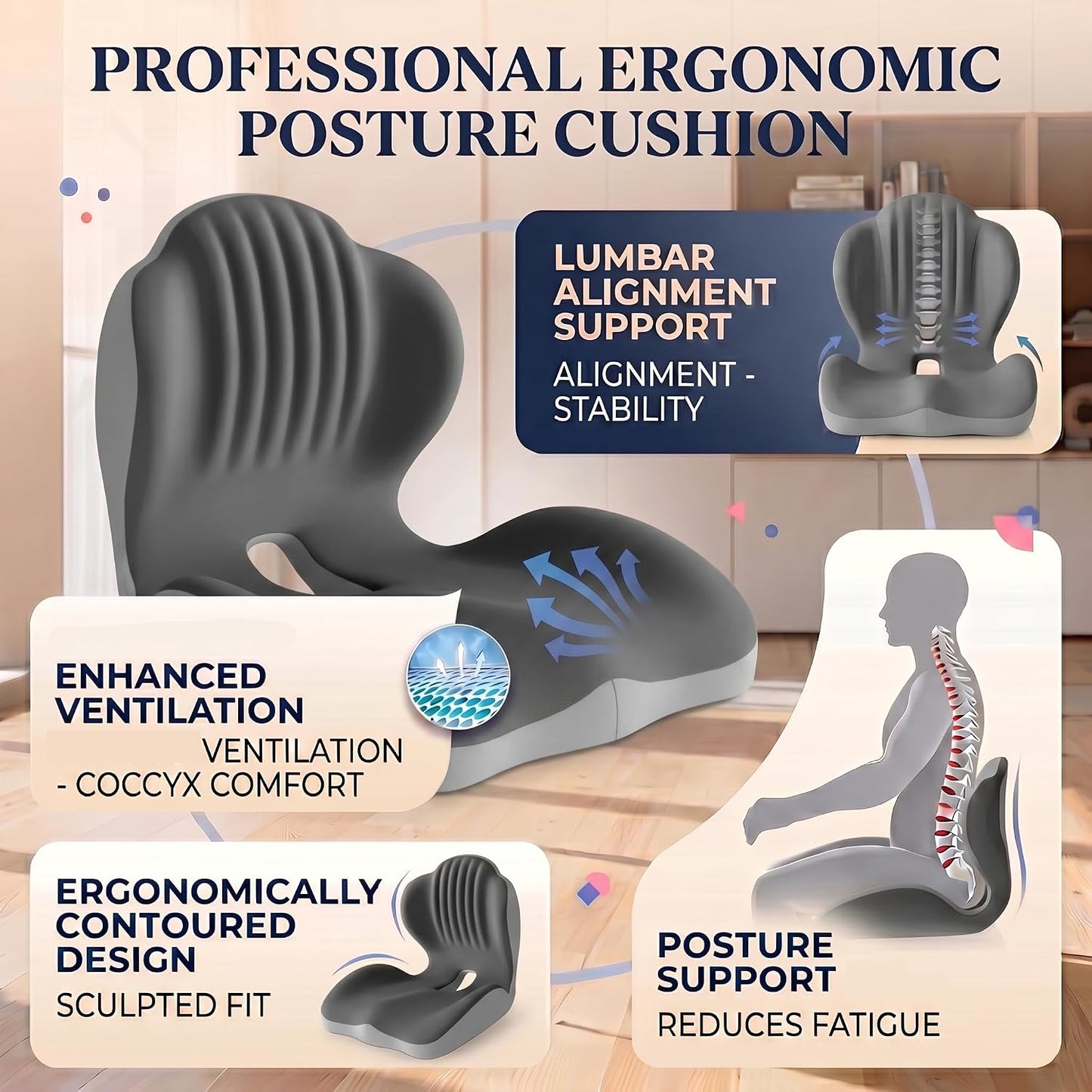 Ergonomic Seat Memory Foam Support Cushion for Back, Car Seat Back Support Cushion for Sciatica Tailbone Pain, Office Desk Chair Car Travel Seat Cushion (Pink)