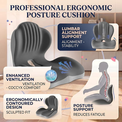 Ergonomic Seat Memory Foam Support Cushion for Back, Car Seat Back Support Cushion for Sciatica Tailbone Pain, Office Desk Chair Car Travel Seat Cushion (Pink)