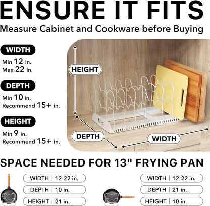 Simple Houseware Expandable Pan Rack 10 Adjustable Compartments, White | Kitchen Cabinet Organizer for Pots, Pans, Lids & Bakeware - Pantry & Countertop Storage