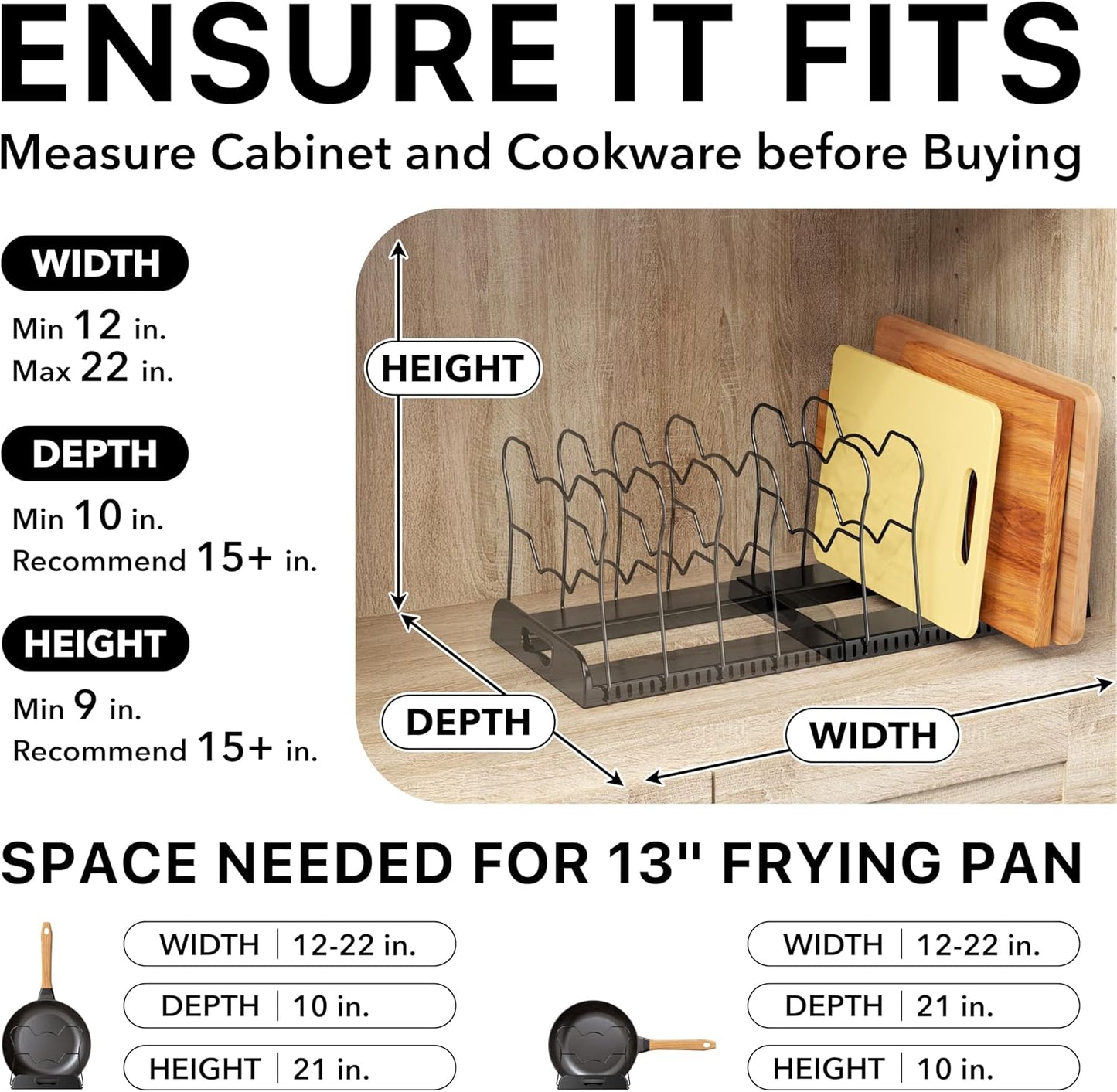 Simple Houseware Expandable Pan Rack 10 Adjustable Compartments, White | Kitchen Cabinet Organizer for Pots, Pans, Lids & Bakeware - Pantry & Countertop Storage