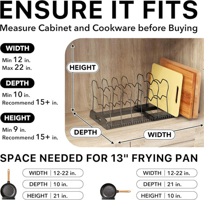 Simple Houseware Expandable Pan Rack 10 Adjustable Compartments, White | Kitchen Cabinet Organizer for Pots, Pans, Lids & Bakeware - Pantry & Countertop Storage