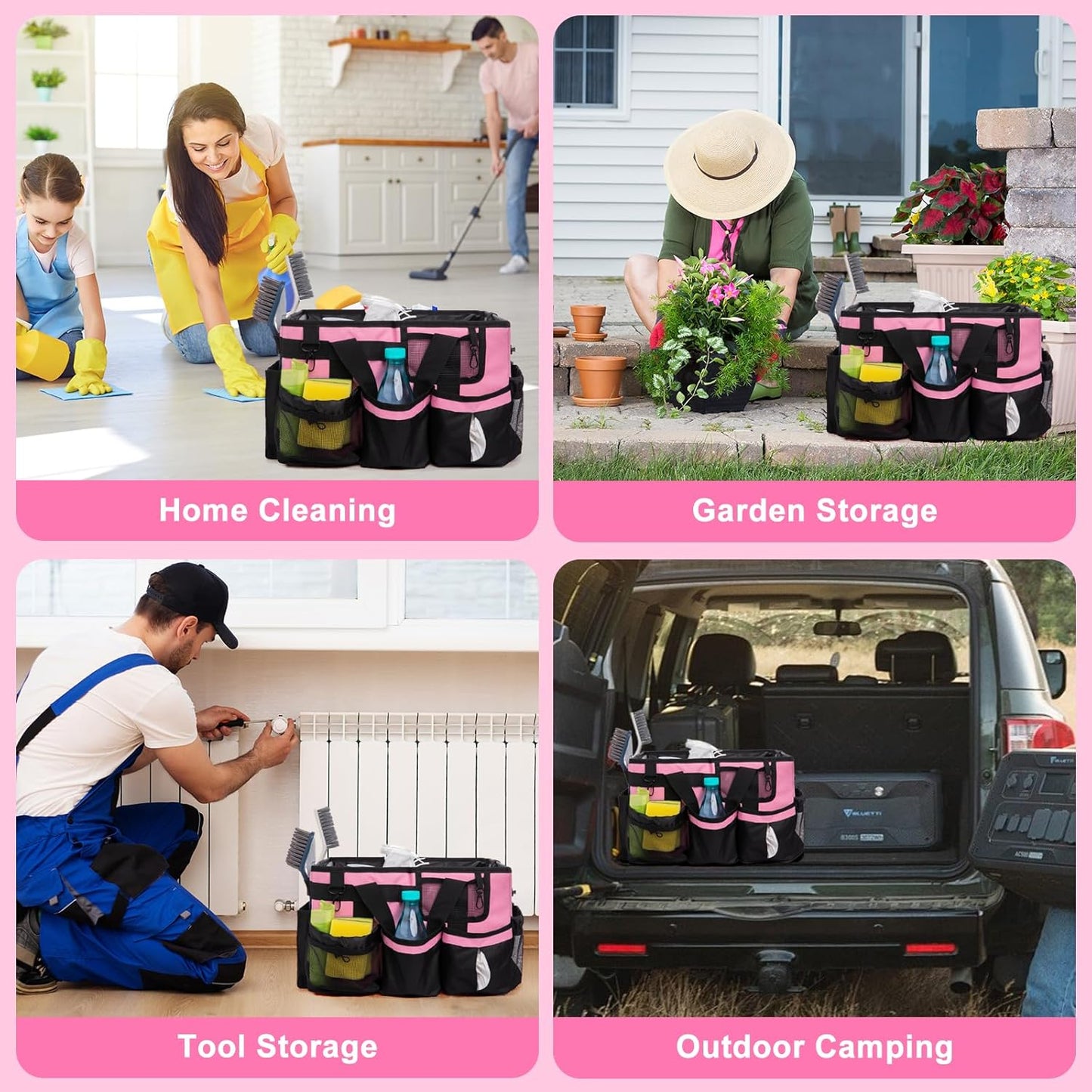 Large Cleaning Caddy Organizer, Adj Straps & Board Dividers Heavy‑Duty | Waterproof Nylon Fabric, Handle, Removable Divider, Tool Bags for Housekeepers, Car detailing, Kitchen Bathroom