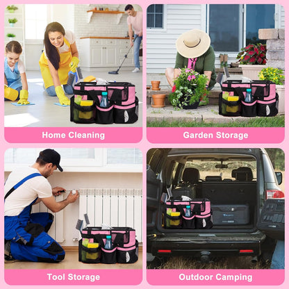 Large Cleaning Caddy Organizer, Adj Straps & Board Dividers Heavy‑Duty | Waterproof Nylon Fabric, Handle, Removable Divider, Tool Bags for Housekeepers, Car detailing, Kitchen Bathroom
