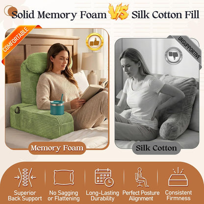 Reading Pillow/Backrest Pillow with Arms, Cup Holder & Phone Pocket