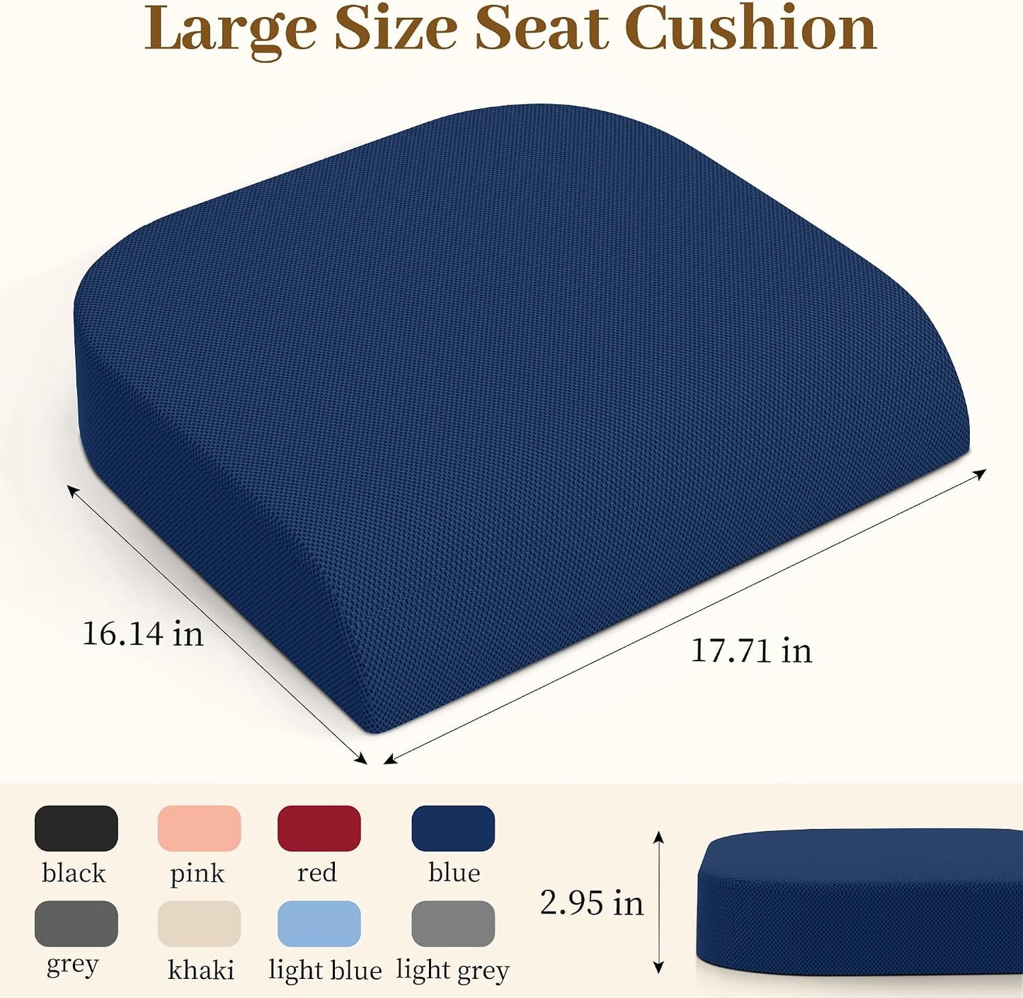 TranquilRelax Memory Foam Seat Cushion for Office Chair, 3-Inch, Black | Medium-firm Support for Long Sitting, Washable Mesh Cover, Non-slip Base, Perfect for Car Seats & Short Drivers