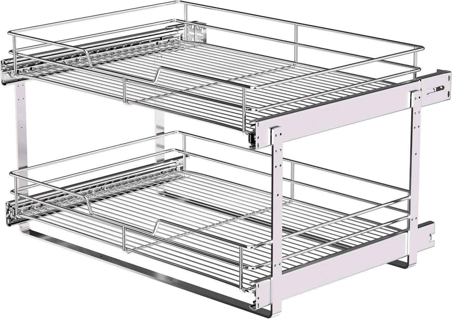 2-Tier Cabinet Pull Out Shelves, 14" W x 22" D, Chrome | Heavy-Gauge Wire Kitchen Cabinet Organizer, 100 lbs Capacity, Ball-Bearing Glides, Min 15" Opening, For Tupperware & Bowls