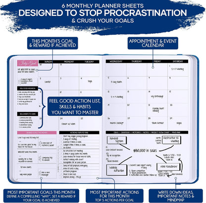 Freedom Mastery Daily Journal of Gratitude, Productivity & Habit Tracker | Undated 90-Day Planner with Daily Reflection, Mindfulness, Positivity, Vision Board & Stickers, Gratitude Journal for Women
