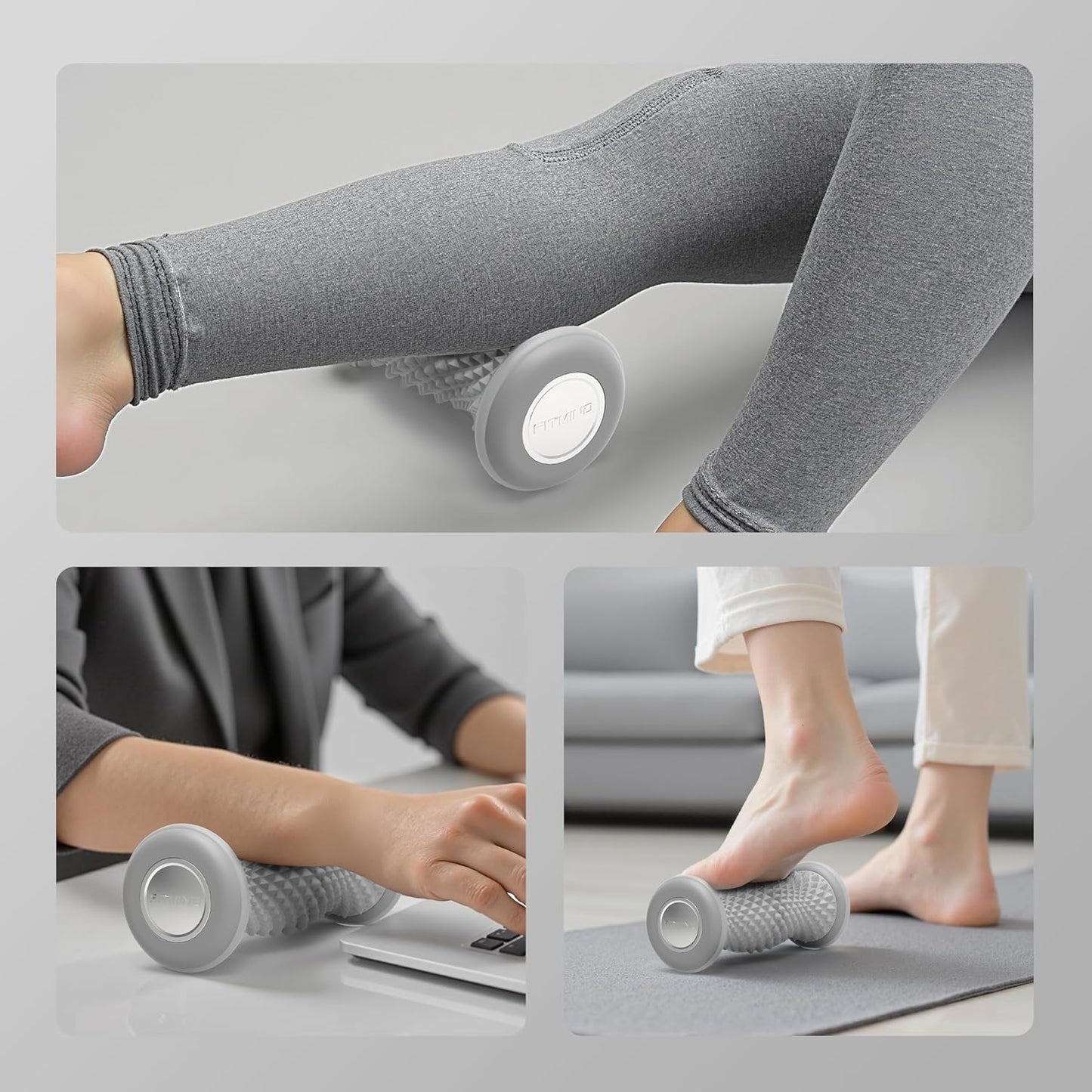 Foot Roller Massager for Plantar Fasciitis Relief, Portable Silent Deep Tissue Massager Tool for Arch and Heel Pain-Grey