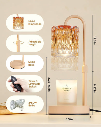 CASTLELIFE Dimmable Candle Warmer Lamp with Timer, Height Adjustable Candle Warmer for Jar Candles, Electric Wax Melt Warmer for Home Decor House Warming Gifts, Birthday Gifts for Women, Black Clear