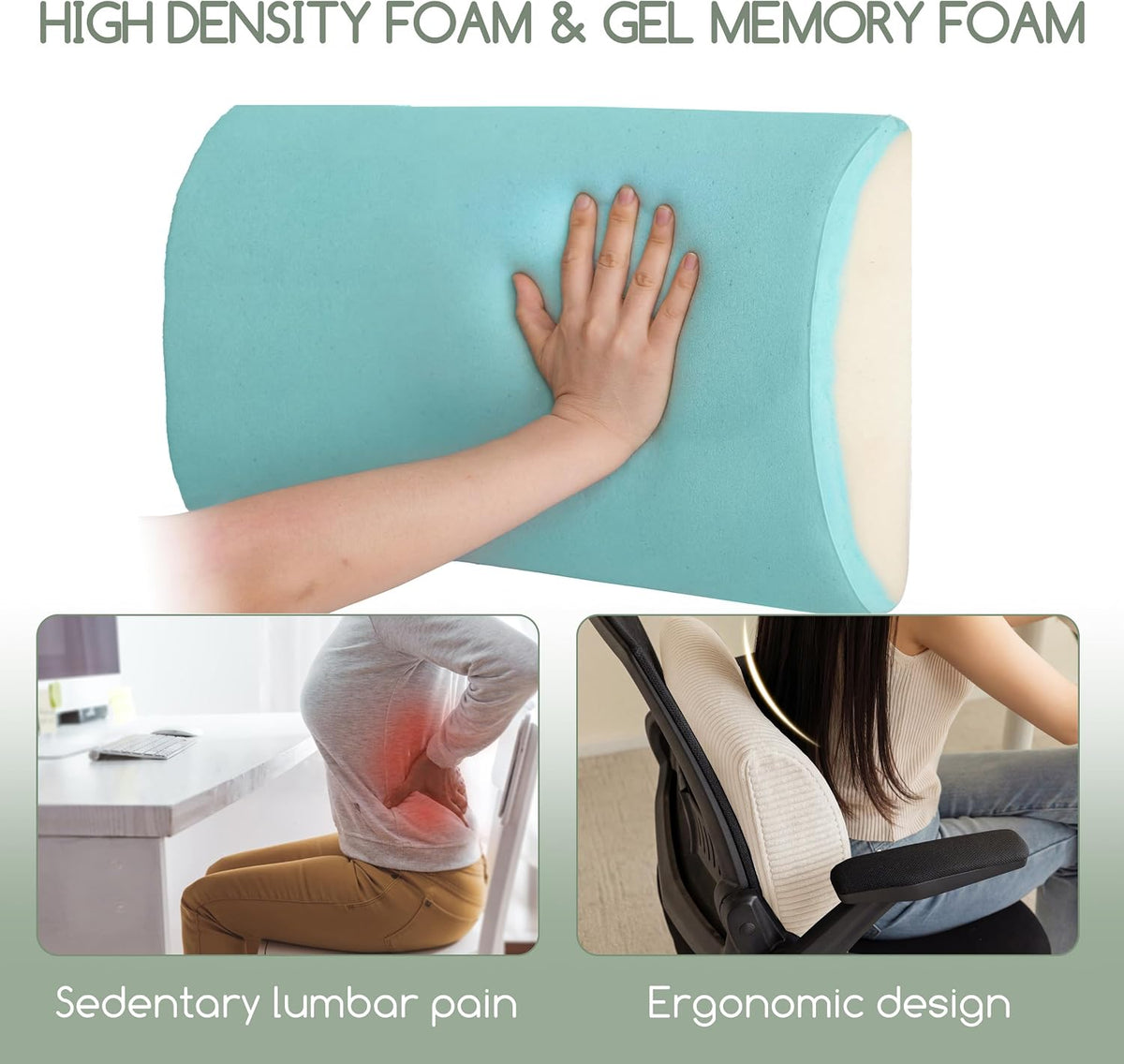 HIGOGOGO Lumbar Support Pillow for Recliner Chair/Accent Chair/Couch, Memory Foam Back Support Cushion for Elderly, Recliner Cushions for Back Rest, Pain Relief, Reading, Washable Cover, Brown