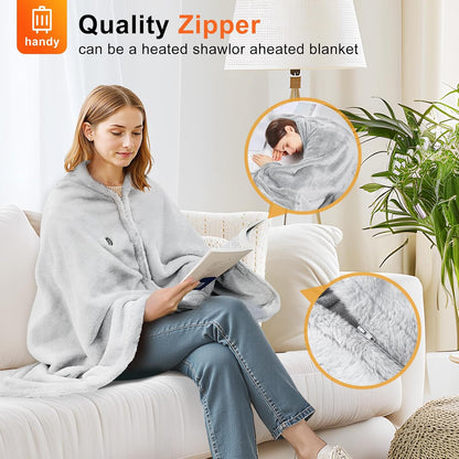 USB Electric Heated Shawl,Portable Cordless Heated Throw Blanket,3 Heat Settings,Heated Shawl Poncho Wrap Blanket with Zipper,for Outdoor,Car,Travel,Camping,Machine Washable(Battery Not Included)