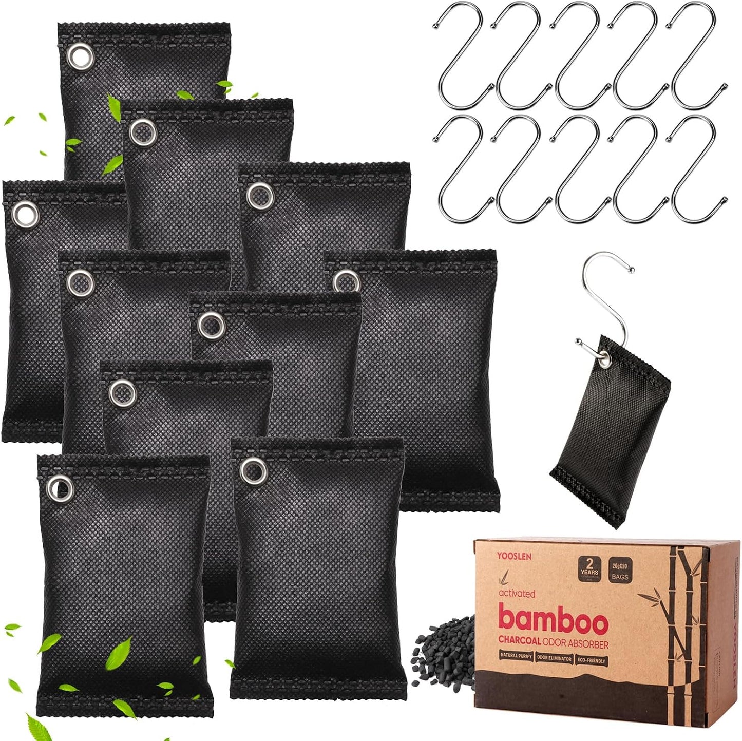 Activated Charcoal Odor Absorber, 10 Pack Natural Shoe Odor Eliminator, Bamboo Charcoal Air Purifying Bags, Sneaker Deodorizer and Moisture Absorbers for Clean Footwear, Shoe Odor Remover