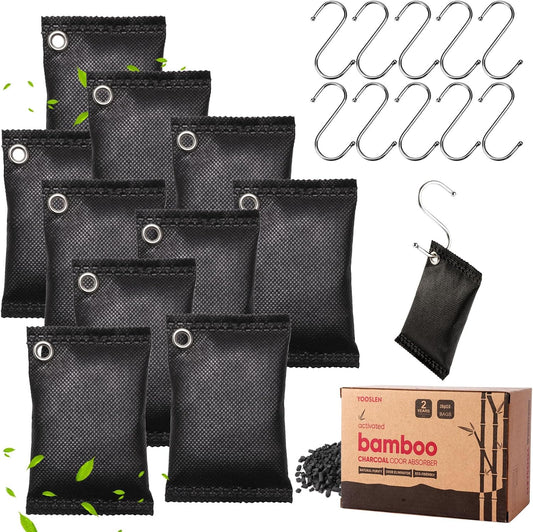 Activated Charcoal Odor Absorber, 10 Pack Natural Shoe Odor Eliminator, Bamboo Charcoal Air Purifying Bags, Sneaker Deodorizer and Moisture Absorbers for Clean Footwear, Shoe Odor Remover