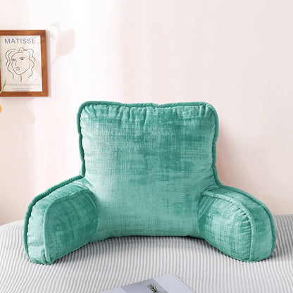 DIY Assembly Art Velvet Backrest Reading Bed Rest Pillow with Arms & Pockets, 18" H for Sitting in Bed Couch Sofa, Back Support Cushion with Removable Cover, 20"x18"x17", Aqua