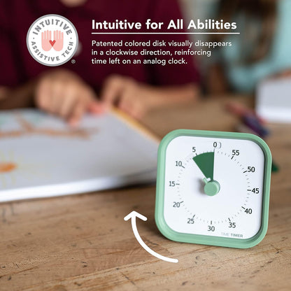TIME TIMER Home MOD – 60-Minute Visual Timer Home Edition, Silent Operation Study Tool for Kids Desk, Homeschool Supplies, Office & Meetings (Fern Green)