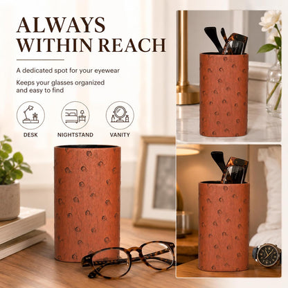 Calabria Desktop Eye Glasses Holder Soft Lining Weighted Base Eyeglasses Stand Case Desks Nightstands PU Leather Mens Womens