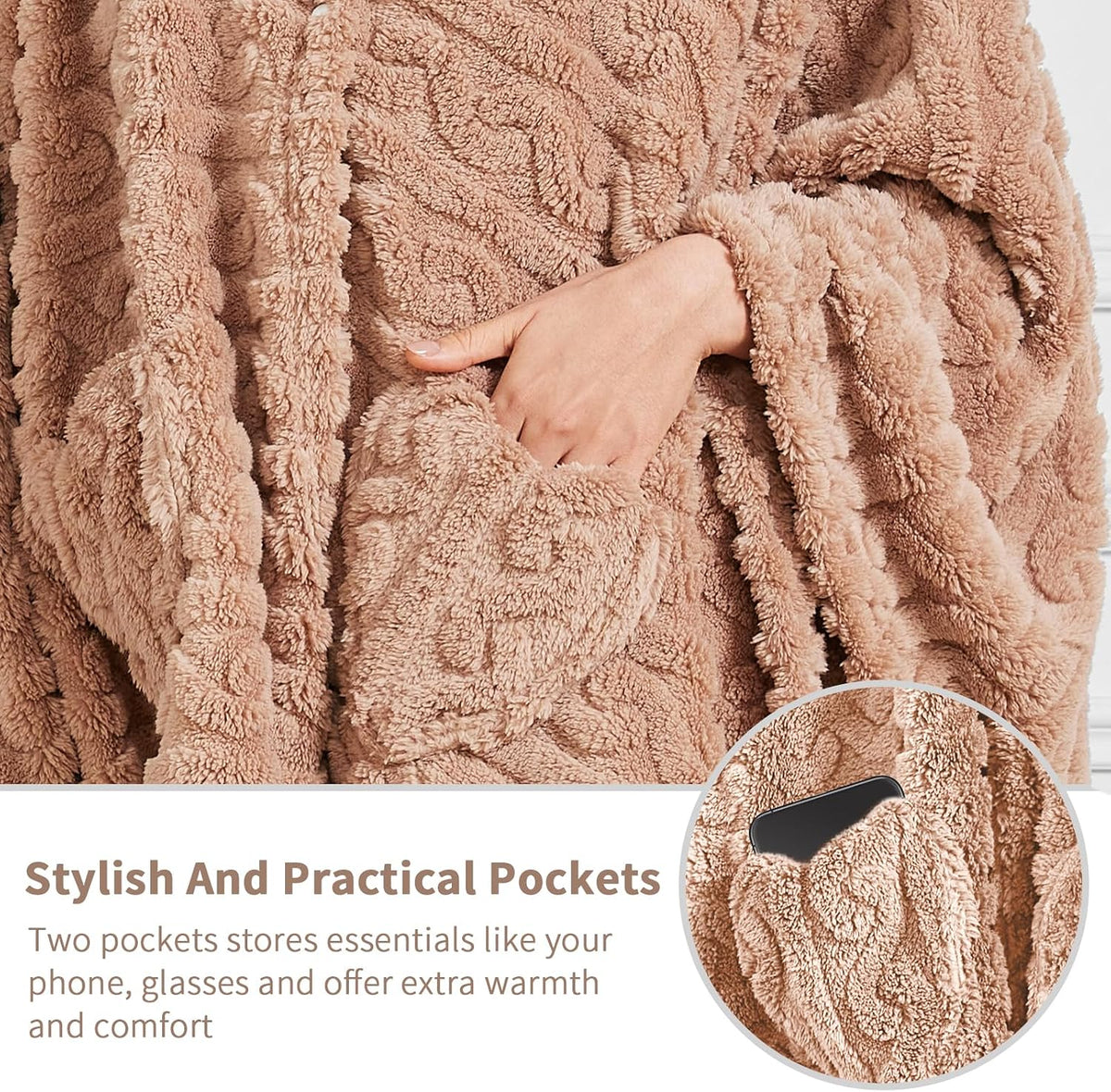 Wearable Blanket Sherpa Fleece Shawl Blanket with Pockets Blanket Poncho Cape for Adults, Cozy Shawl TV Throw Blankets