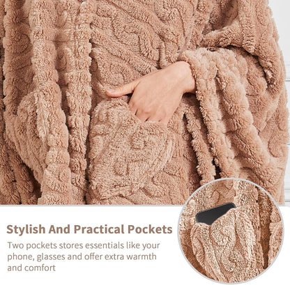 Wearable Blanket Sherpa Fleece Shawl Blanket with Pockets Blanket Poncho Cape for Adults, Cozy Shawl TV Throw Blankets