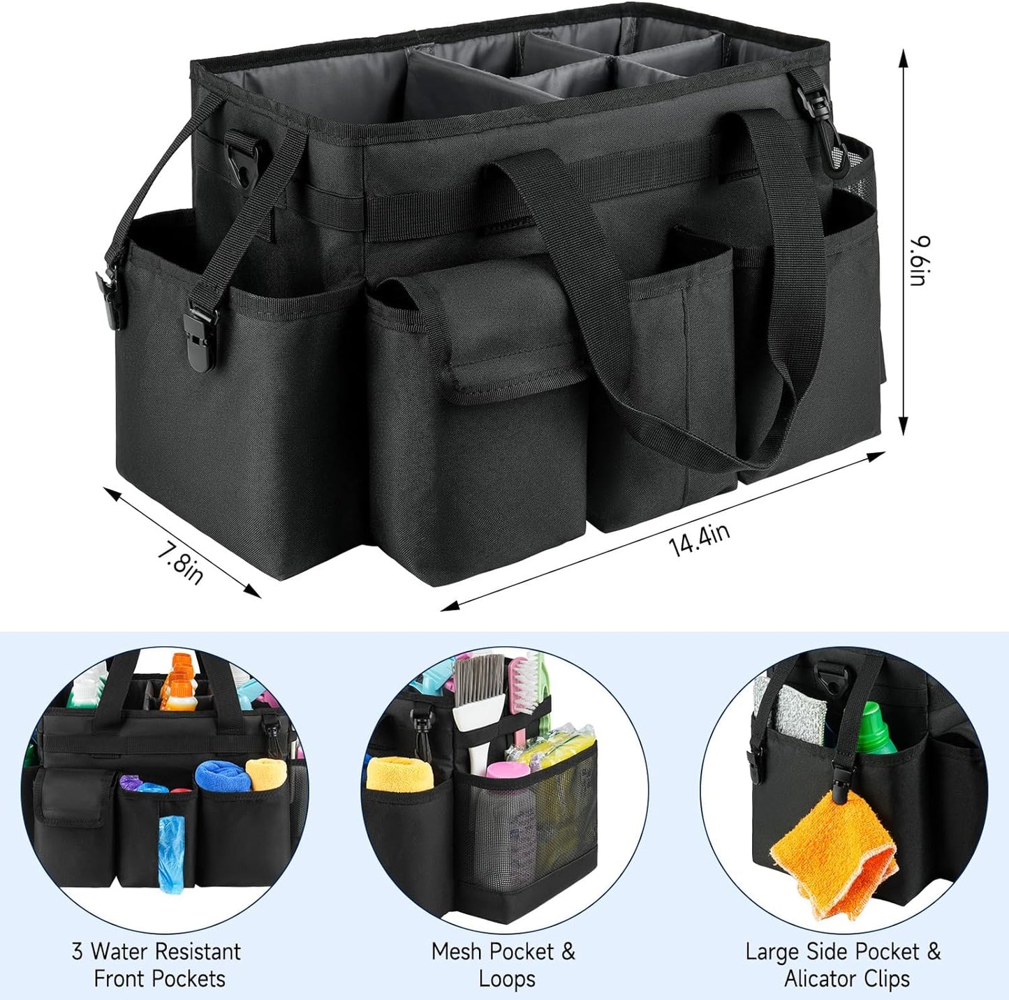 Cleaning Caddy Bag,Large Cleaning Supplies Organizer with Handle for Housekeepers,Purple