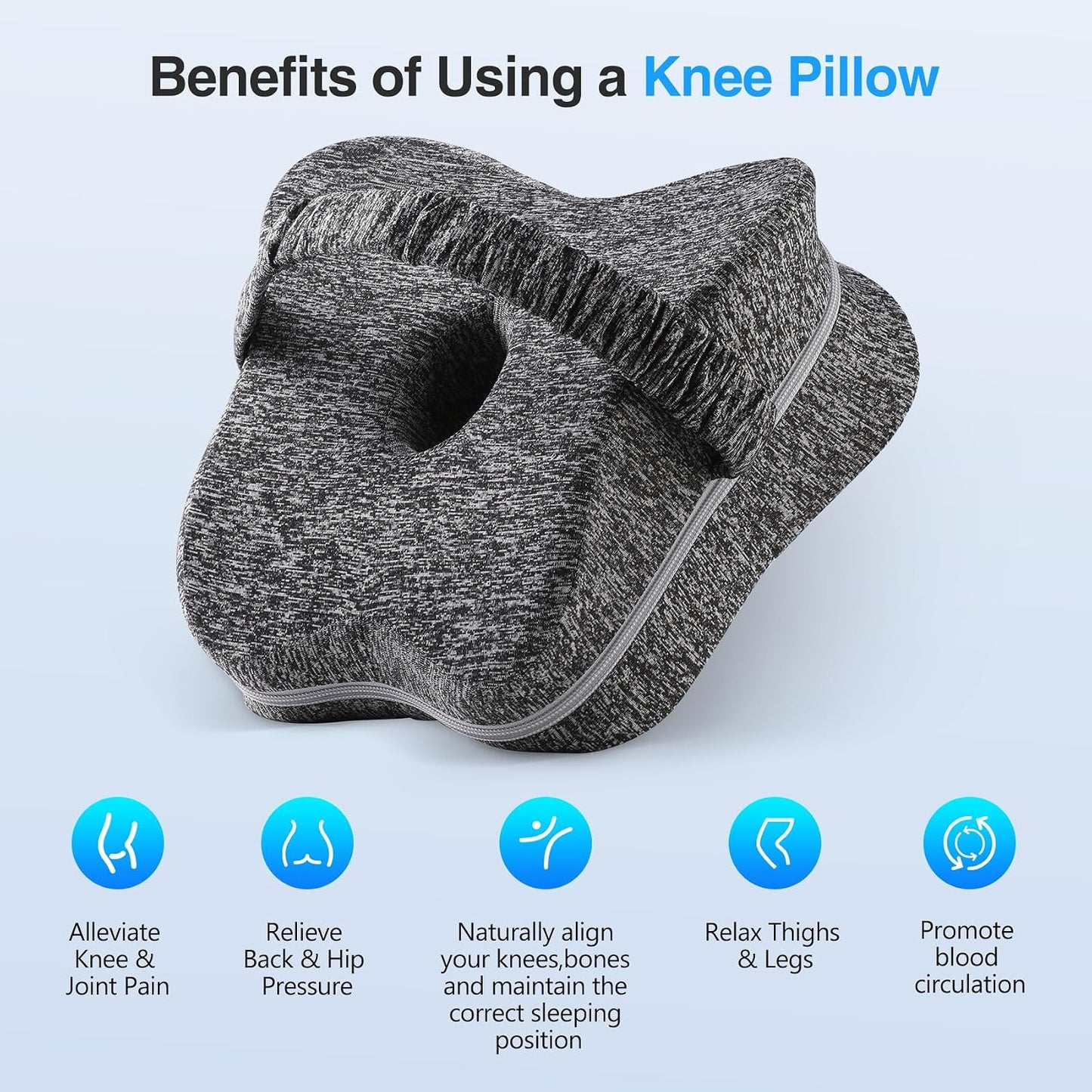 Knee Pillow for Side Sleepers, Memory Foam Leg Pillow for Side Sleeping with Strap, Alignment Pillows Between Legs for Sciatica, Back & Hip Pain Relief (Grey)