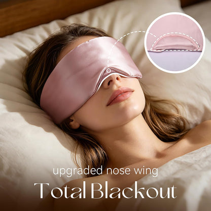 Silk Sleep Mask 22 Momme 100% Mulberry Silk & 3.5cm Silk Hairband Set for Side Sleeper Women Men,Light Blocking Nose Pad, Adjustable Silent Strap,Eye Mask fo Home & Travel Use (Pink)