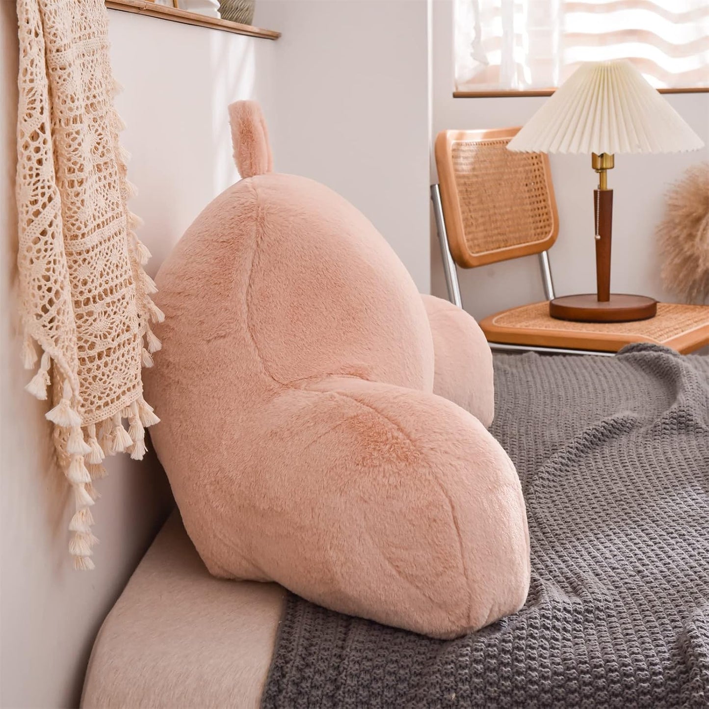 A Nice Night Ivory Reading Pillow, 18.5" Bed Wedge Pillows with Arms | Back Support For Sitting,Faux Fur Backrest Pillow For Adult Children, Supports Reading,Gaming & Relaxing in Bed,Couch,Floor