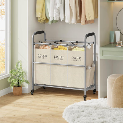 2 Bag Laundry Sorter Cart, Black & Grey | 50lbs Large Capacity, Removable Laundry Bags, Heavy Duty Lockable Rolling Wheels, Laundry Hamper Basket for Clothes Storage
