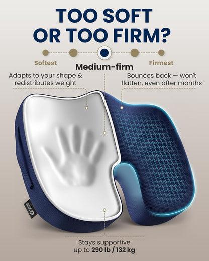 5 STARS UNITED Seat Cushion - Memory Foam Chair Cushion for Tailbone Pain Relief - Ergonomic Support for Coccyx, Sciatica & Butt - Office, Desk & Gaming Chair, Car Seat, Wheelchair, Airplane, Black