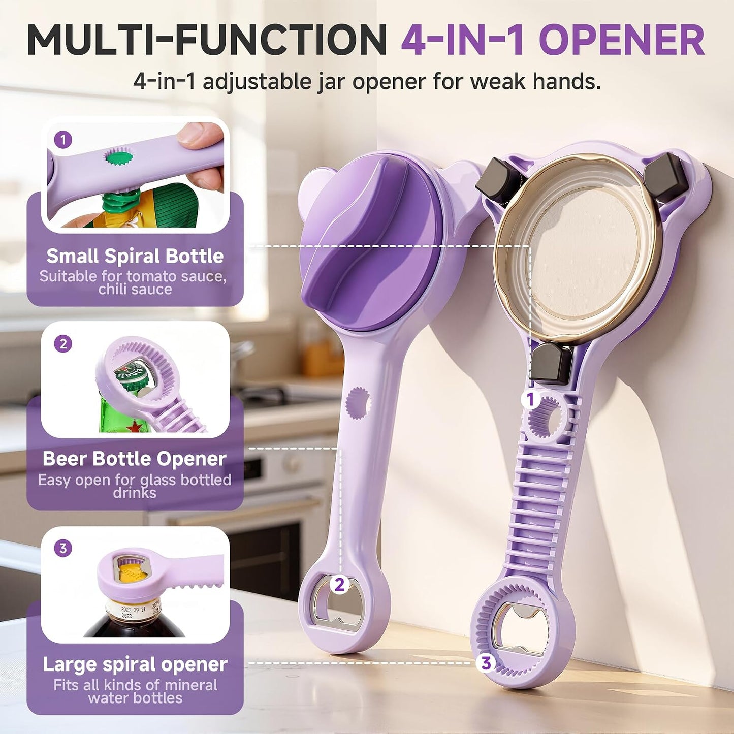 2026 Upgraded 4-in-1 Jar Opener - Adjustable Stainless Steel Lid Remover for Seniors & Arthritis Sufferers, Fits Kitchen Jars, Bottles & Cans Blue