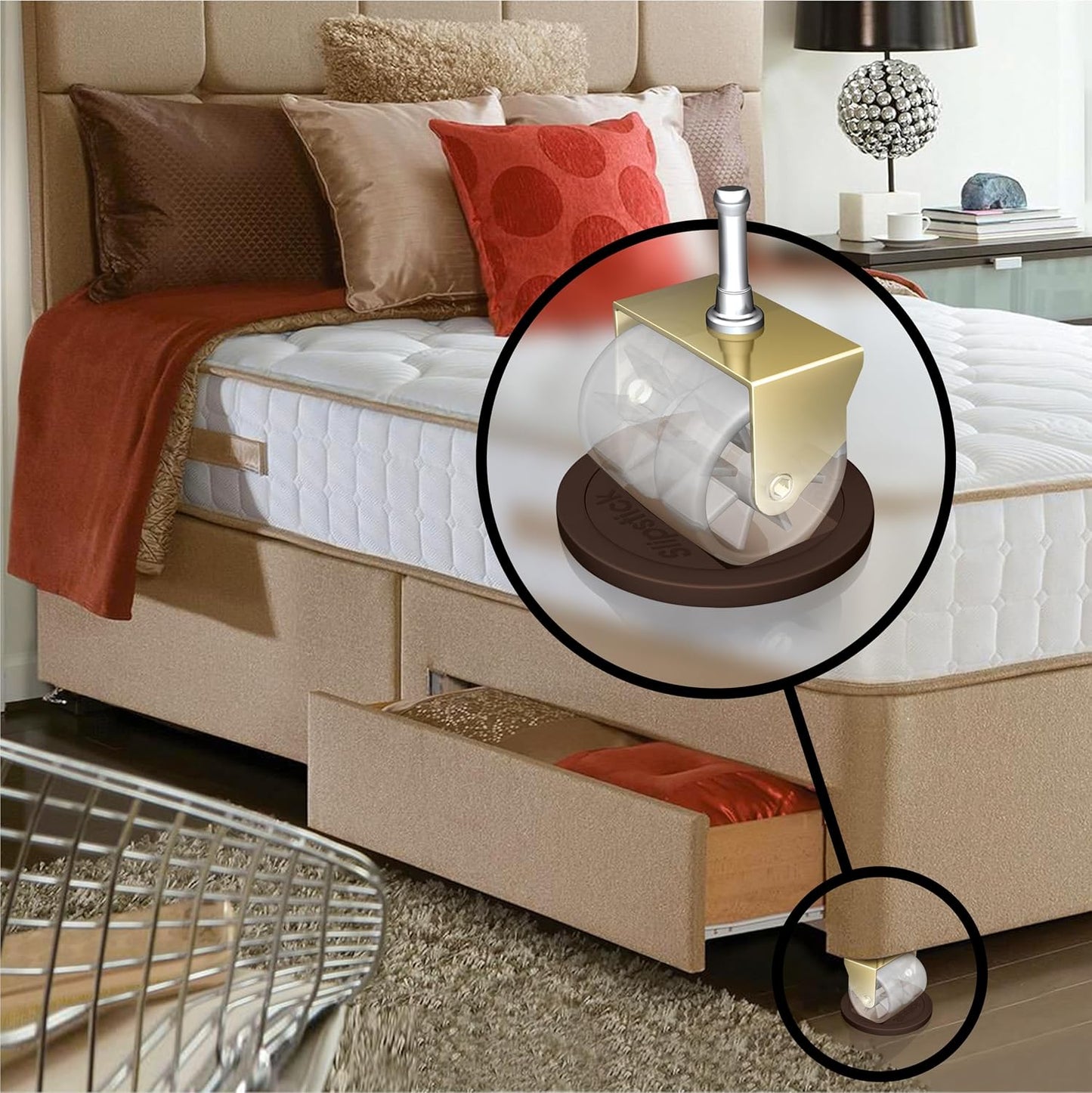 Slipstick CB845 3-1/4 Inch Bed Roller / Furniture Wheel Gripper Caster Cups (Set of 4) Chocolate Brown Color,Large
