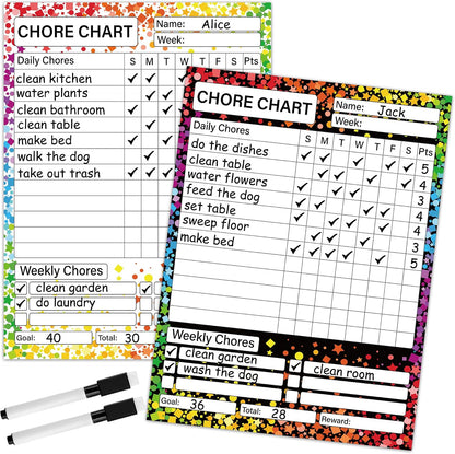 2 Pack Magnetic Chore Chart for Kids 12" x 9" Confetti Dry Erase Reward Chore Charts Weekly Behavior Responsibility Chores Board for Teens Adults Fridge Family Task Organization Home Rewards