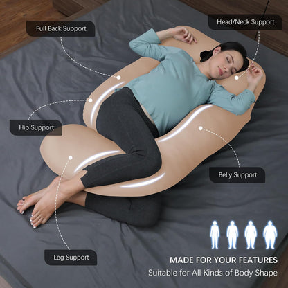 MOON PARK Pregnancy Pillows for Sleeping - 57 Inch U Shaped Full Body Maternity Pillow with Removable Cover - Support for Back, Legs, Belly, Hips - Pregnancy Pillow for Women - Grey