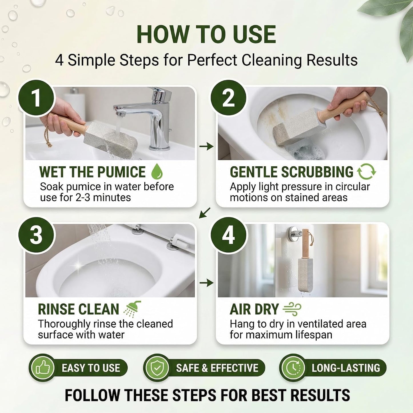 Pumice Stone 2-Pack Handle, Non-Scratch Toilet & Foot Cleaner | 2-in-1 Pumice Stone: Erases rust, hard water rings & calluses. Non-scratch handle, shapes to fit tight spots.