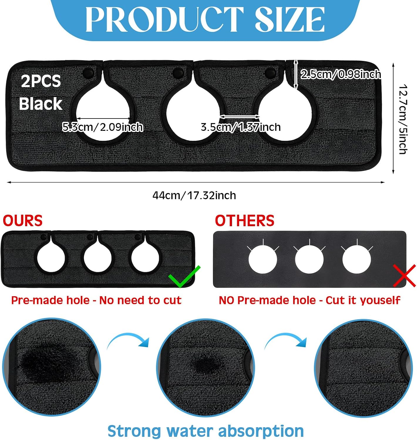 Teenyyou 2 Pcs Faucet Mat for Kitchen Sink Splash Guard for Kitchen Sink Faucet Dish Drying Mat for Bathroom Sponge Holder(Dark Gray,3 Round Holes)