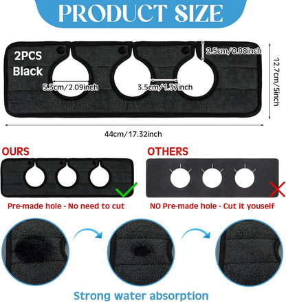 Teenyyou 2 Pcs Faucet Mat for Kitchen Sink Splash Guard for Kitchen Sink Faucet Dish Drying Mat for Bathroom Sponge Holder(Dark Gray,3 Round Holes)