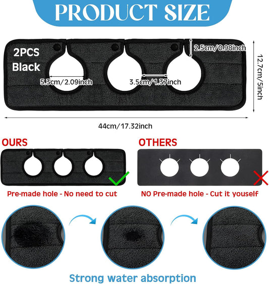 Teenyyou 2 Pcs Faucet Mat for Kitchen Sink Splash Guard for Kitchen Sink Faucet Dish Drying Mat for Bathroom Sponge Holder(Dark Gray,3 Round Holes)