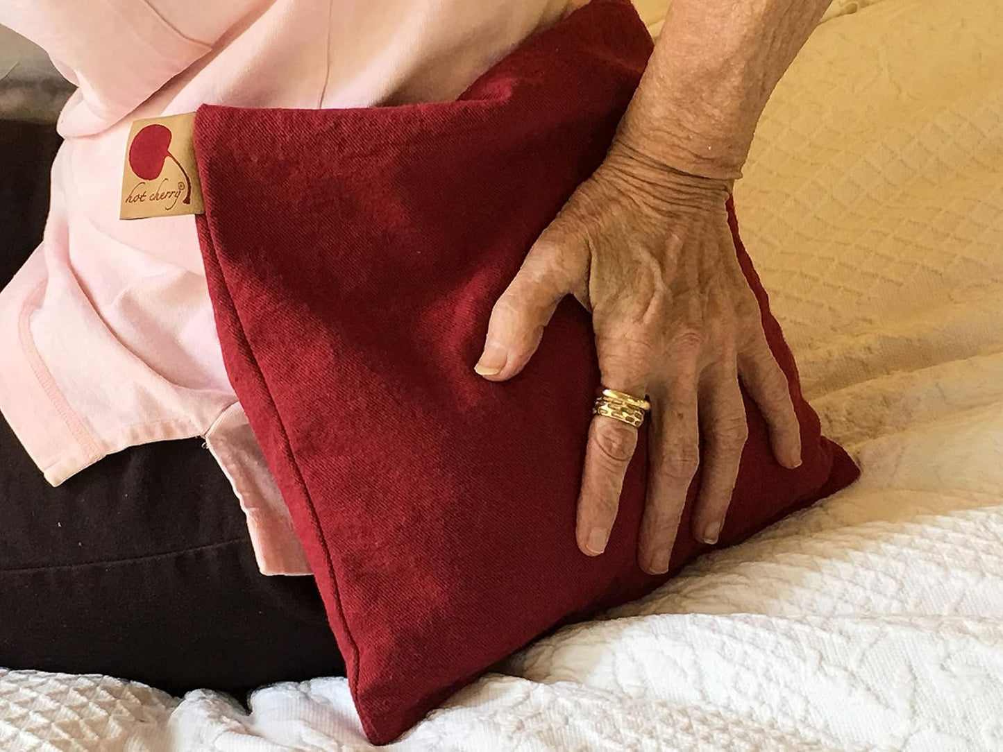 Square Red Ultra-Suede Microwavable Cherry Pit Pillow, Hot/Cold Compress | Sustainable Heating Pad, Moist Heat Muscle Joint Pain Relief