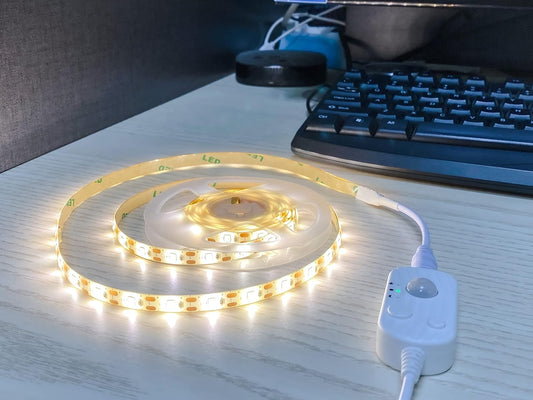 Vortex HJ-J0083W2 USB LED Strip Lights with Motion Sensor, Cool White 3m Dimmable LED Closet Light Motion Activated, Under Cabinet or Bed Strip Light(3 Meter, Warm White)(Two Pieces Package)
