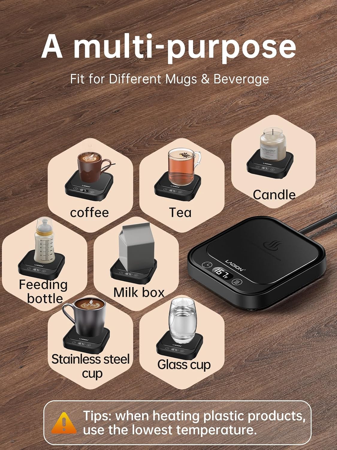 LAOION Mug Warmer 40W Coffee Cup Warmer for Desk with Auto Shut Off | Smart Electric Candle Warmer with 4 Temp and Timer Settings, Coffee Gift for Tea, Water and Milk at Home or Office, Black