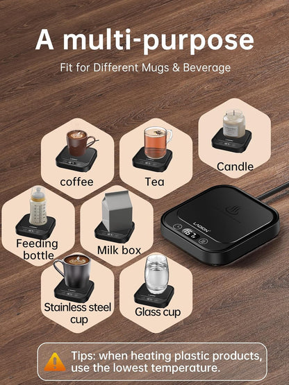 LAOION Mug Warmer 40W Coffee Cup Warmer for Desk with Auto Shut Off | Smart Electric Candle Warmer with 4 Temp and Timer Settings, Coffee Gift for Tea, Water and Milk at Home or Office, Black