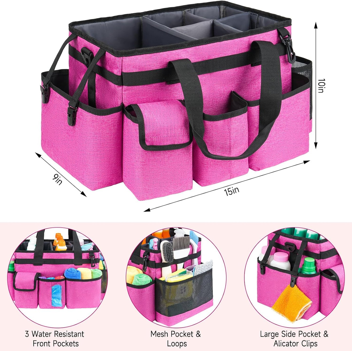 Cleaning Caddy Bag,Large Cleaning Supplies Organizer with Handle for Housekeepers,Purple