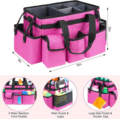 Cleaning Caddy Bag,Large Cleaning Supplies Organizer with Handle for Housekeepers,Purple