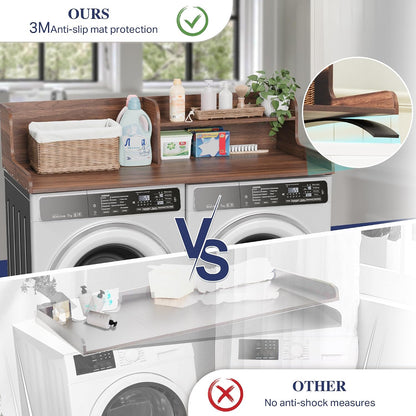DTK Washer Dryer Wood Countertop with Shelf, Laundry Topper with Non-Slip Mat,27.55" Depth x 54" Width Dryer Covers for The Top with Edge Rails, Black