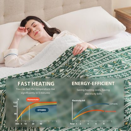 Homemate Heated Blanket Electric Throw - 50“x60“ Heating Blanket with 10 Fast Heat Levels 8 Hours Auto Off Soft Cozy Flannel Over-Heated Protection ETL Certification Keep Warming in Home | Throw with 10 Fast Heat Levels 8 Hours Auto Off Over-Heated