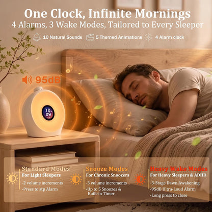 Sunrise Alarm Clock with 3 Unique Wake Up Modes for Every Sleeper, Sound Machine Night Light with 10 Natural White Noise Sounds and 8 Dimmable Ambient Mood Lighting for Bedrooms, Adults, Kids