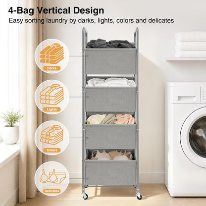 STO STO 3-Tier Vertical Rolling Laundry Hamper, Removable Bags, Black Mesh | 120L Capacity, Space-Saving Vertical Design, Rust-Resistant Steel Frame, Lockable Wheels, Ideal for Apartments & Small Spaces