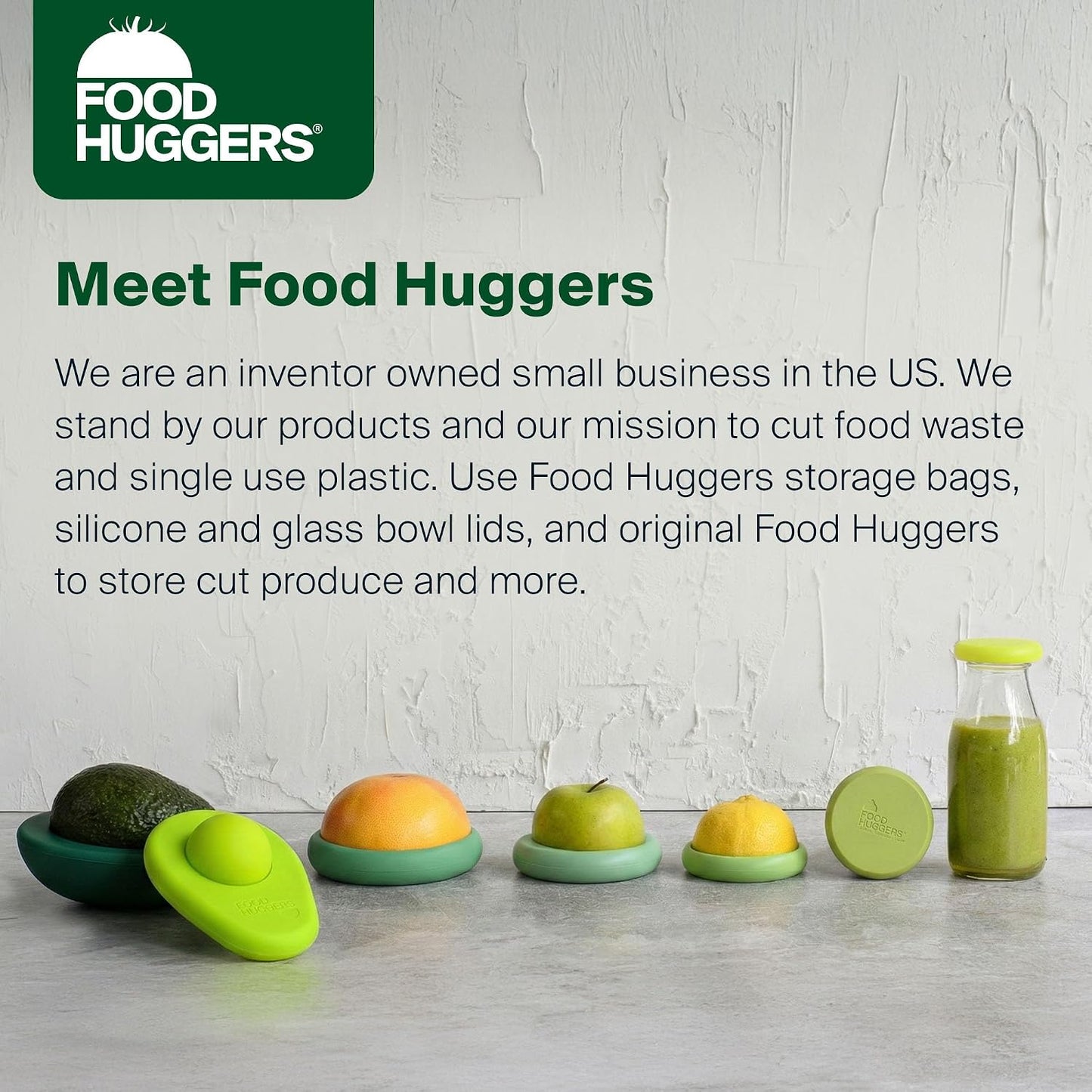 Food Huggers 7pc Gift Set Silicone Food & Avocado Savers Set | Reusable BPA Free Produce Storage | Airtight Seal for Onion, Tomato, Avocado, Lemon, Cans & More | Dishwasher Safe, Sage Green
